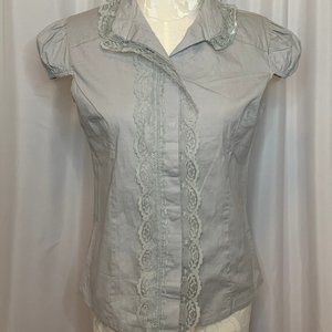 LIPSTICK Girls XL Blue Blouse with lace trim